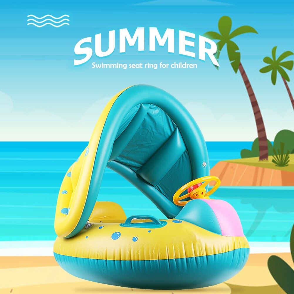 Cartoon Car Swimming Ring Inflatable Floating Circle Baby Water Seat Pool Toys Child Safety Water Toy Sunshade Swim Ring